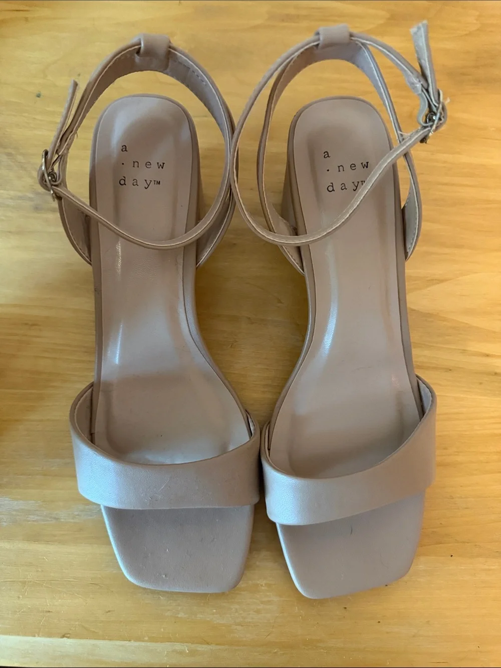 a new day Beige Ankle-Strap Block Heel Sandals